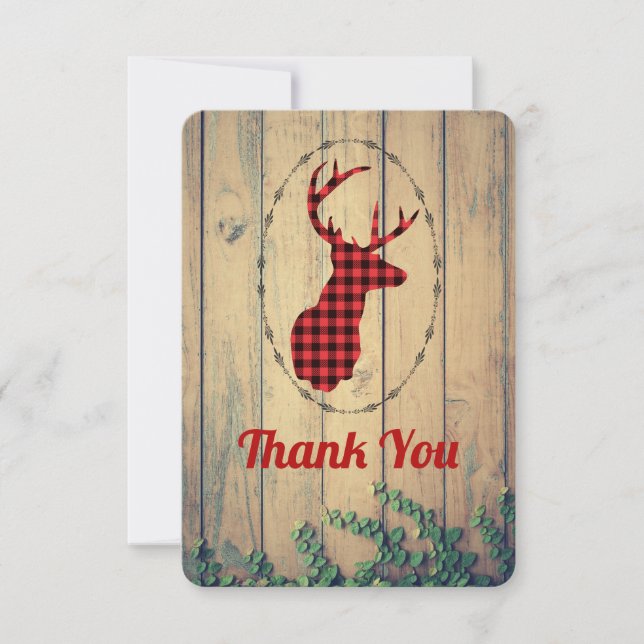 Deer head with Antlers Red Plaid Rustic Thank You (Front)