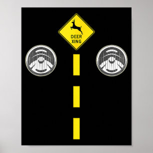 Deer Headlights With Road Markings Couples Costume Poster
