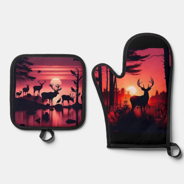 Deer Heaven Oven Mitt & Pot Holder Set (Front)