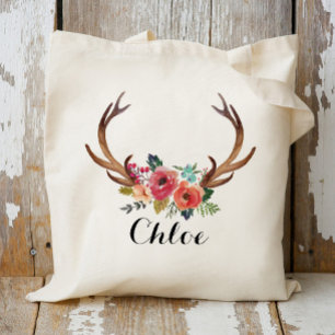 deer horn Floral bridesmaid,Wedding Favour Tote Bag