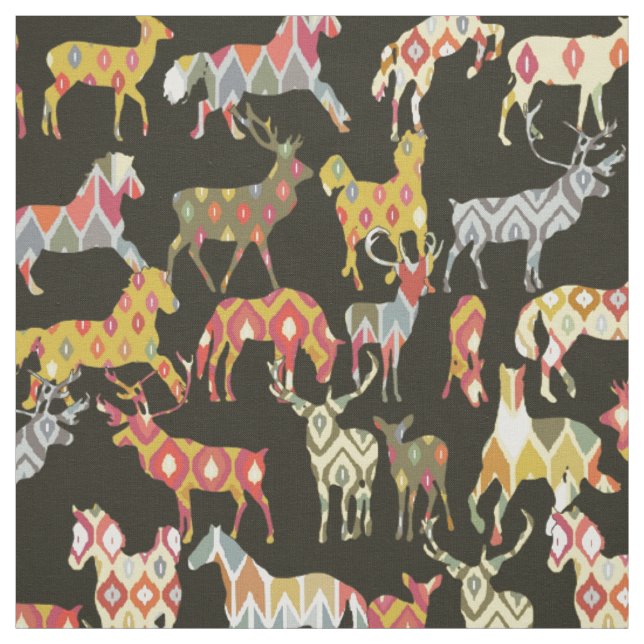 deer horse ikat party fabric (Swatch)