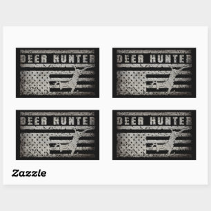 DEER HUNTER AMERICAN FLAG DISTRESSED RECTANGULAR STICKER