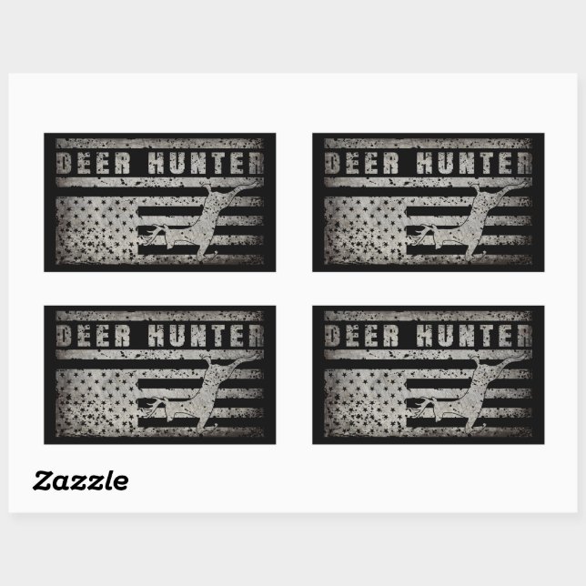DEER HUNTER AMERICAN FLAG DISTRESSED  RECTANGULAR STICKER (Sheet)