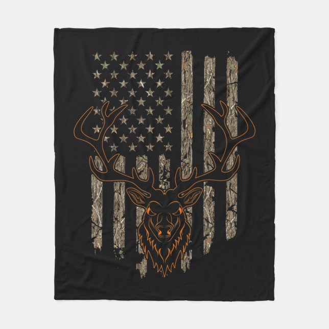 Deer Hunter American Flag Tree Camouflage Deer Hun Fleece Blanket (Front)