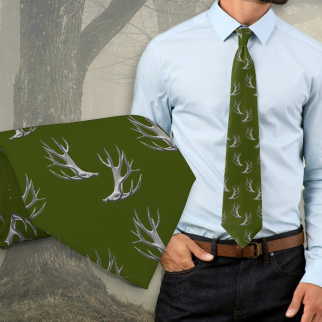 Deer Hunter Antlers Pattern Forest Green Tie (Creator Uploaded)