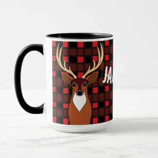 Deer Hunter Antlers Plaid Personalised Mug