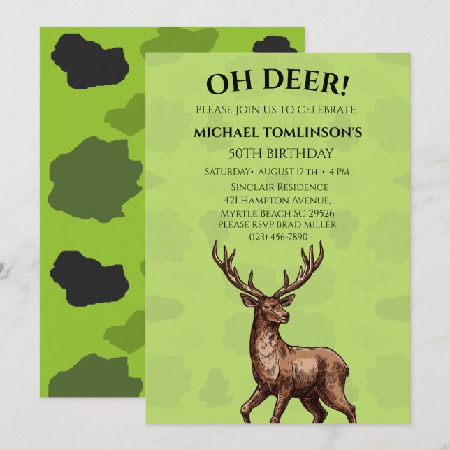 Deer Hunter Buck Camouflage 50th Birthday  Invitation (Front/Back)