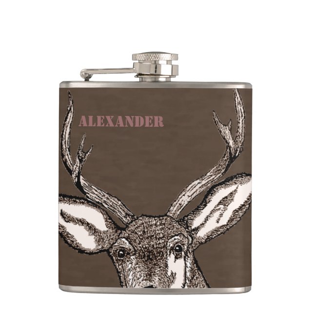 Deer Hunter Buck Personalised Hip Flask (Front)