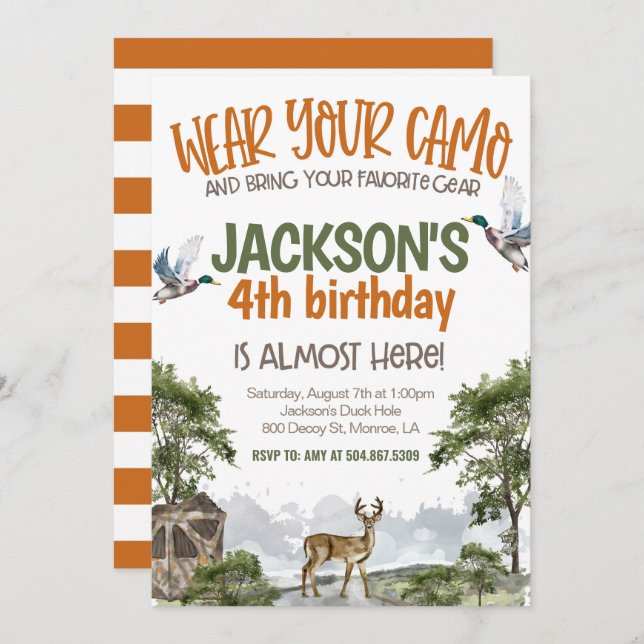 Deer Hunter Camo Birthday Invitation (Front/Back)