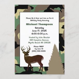Deer Hunter Camouflage Birthday Invitation