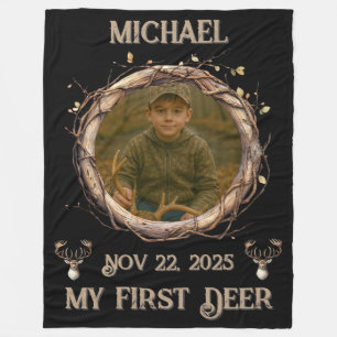 Deer Hunter First Buck Photo Date Name Keepsake Fleece Blanket
