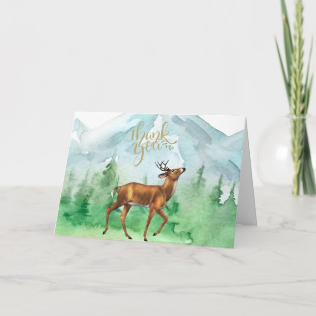  Deer Hunter Forest Mountain Thank You Card (Front)