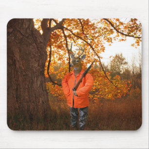 deer hunter in autumn woods mouse mat