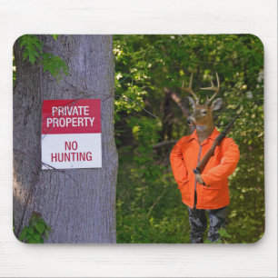 Deer Hunter in Woods with Sign Mouse Mat
