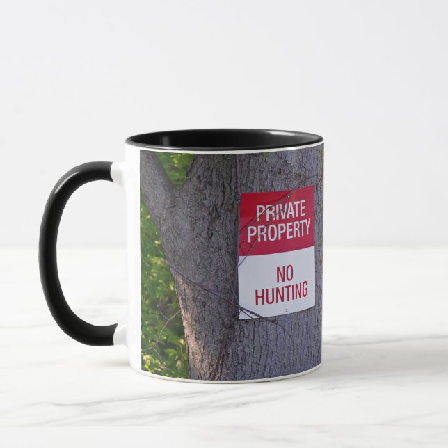 Deer Hunter in Woods with Sign Mug (Left)