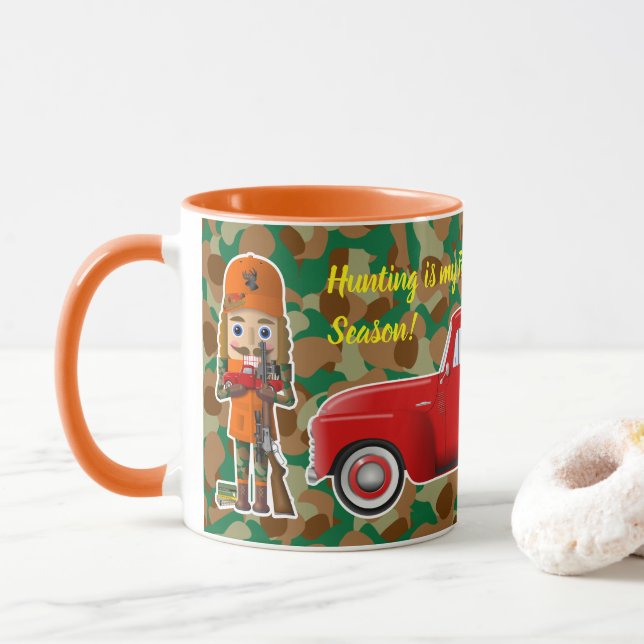 Deer Hunter Nutcracker with Little Red Truck Mug (With Donut)