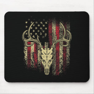 Deer Hunters Deer Skull on American Flag  Mouse Mat