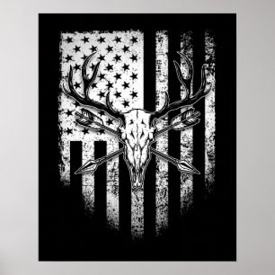 Deer Hunters Deer Skull on American Flag Poster