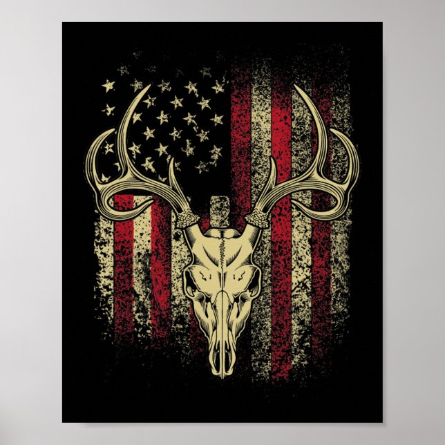 Deer Hunters Deer Skull on American Flag  Poster (Front)