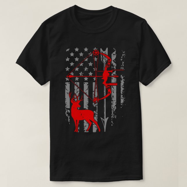 Deer Hunting American Flag Bow Hunting Patriotic H T-Shirt (Design Front)