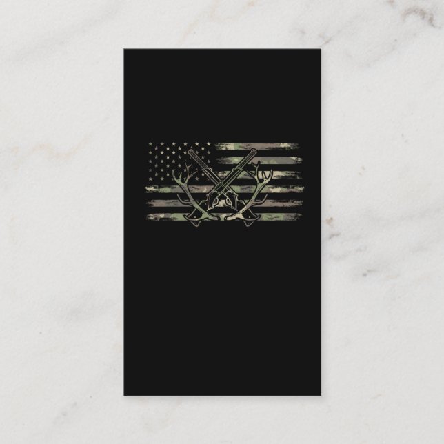 Deer Hunting American Flag Forest Gun Antler Business Card (Front)
