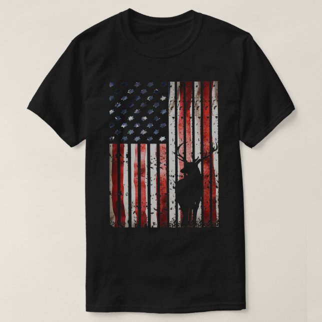 Deer Hunting American Flag Gift for Whitetail Buck T-Shirt (Design Front)