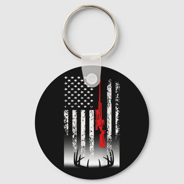 Deer hunting American Flag Hunting Key Ring (Front)