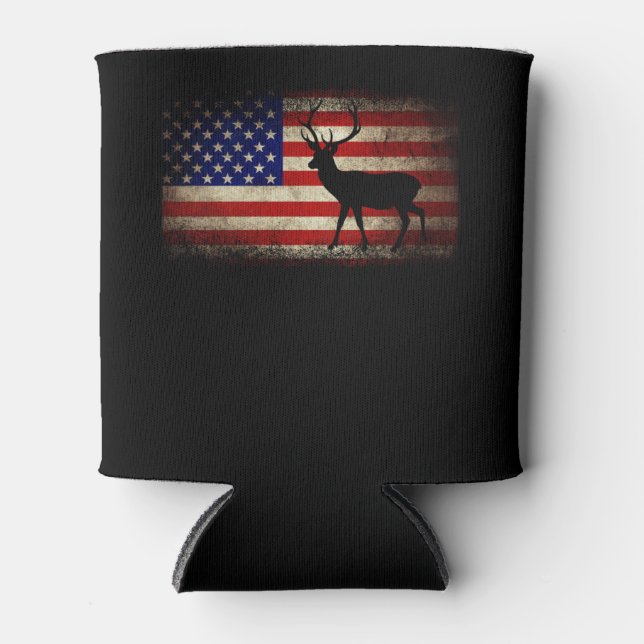 Deer Hunting American Flag USA Proud Hunter Can Cooler (Front)