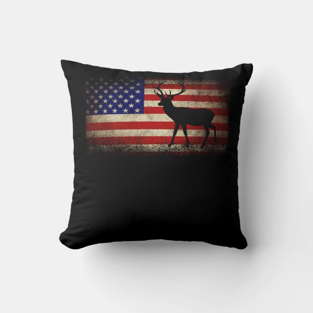 Deer Hunting American Flag USA Proud Hunter Cushion (Front)