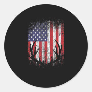 Deer Hunting American Flag Whitetail Buck Antlers Classic Round Sticker