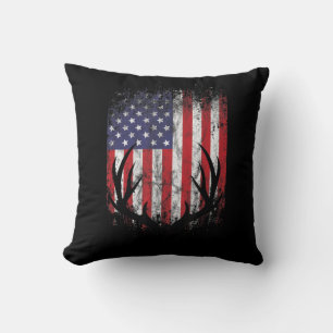 Deer Hunting American Flag Whitetail Buck Antlers  Cushion