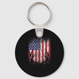 Deer Hunting American Flag Whitetail Buck Antlers Key Ring