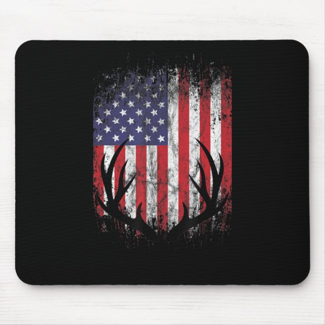 Deer Hunting American Flag Whitetail Buck Antlers  Mouse Mat (Front)