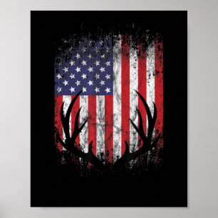 Deer Hunting American Flag Whitetail Buck Antlers Poster
