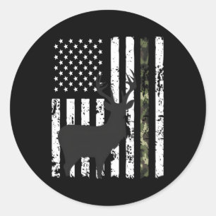 Deer Hunting American Flag Whitetail Buck Camo Classic Round Sticker