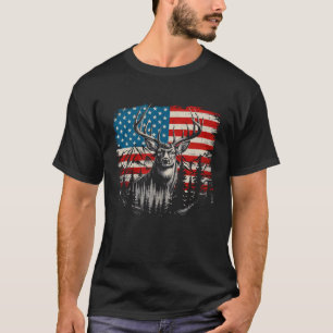 Deer Hunting American Flag Whitetail Buck Deer Shi T-Shirt