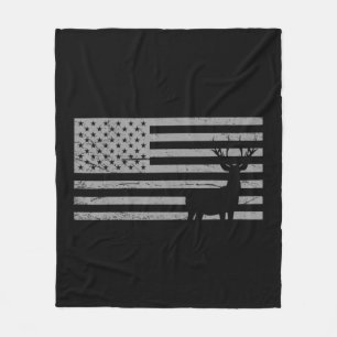 Deer Hunting And America Flag  Hunting Lover Gift Fleece Blanket