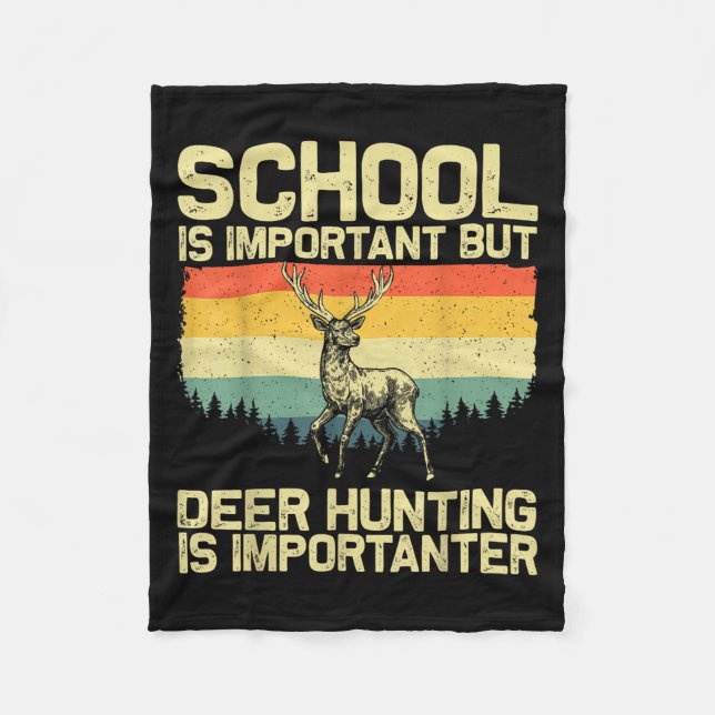 Deer Hunting Art For Kids Boys Wildlife Hunter Dee Fleece Blanket (Front)