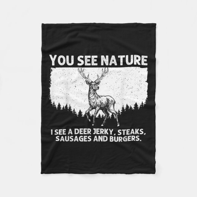 Deer Hunting Art For Men Women Wildlife Hunter Dee Fleece Blanket (Front)