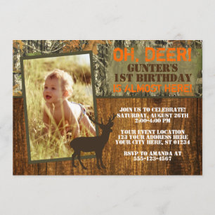 Deer Hunting Birthday Invitation with Photo - Camo
