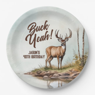 Deer Hunting Buck Yeah 40th Birthday Paper Plate