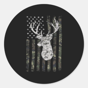 Deer Hunting Camo American Flag  Classic Round Sticker