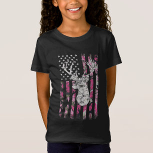 Deer Hunting Camo American Flag Pink Buck T-Shirt