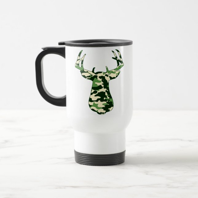 Deer Hunting Camo Buck Travel Mug (Left)