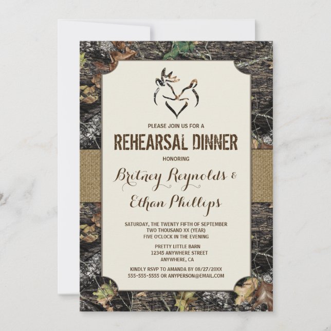 Deer Hunting Camo Rehearsal Dinner Invitations (Front)