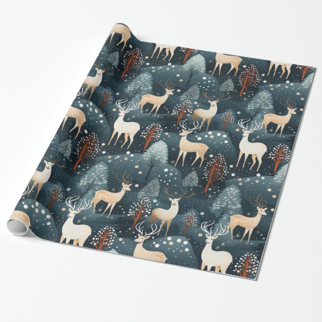 Deer Hunting Christmas Antlers Wrapping Paper (Unrolled)