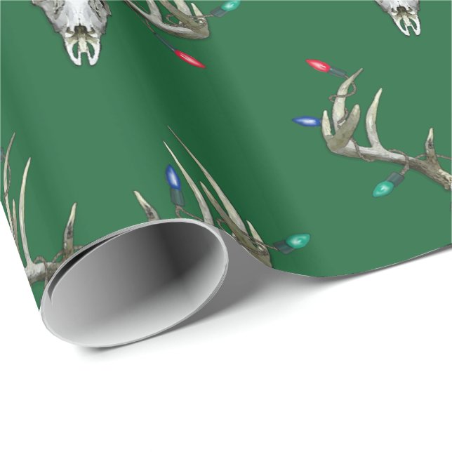 Deer Hunting Christmas Lights in Antlers  Wrapping Wrapping Paper (Roll Corner)
