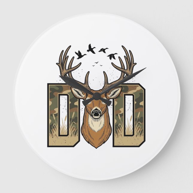 Deer Hunting Dad Camo Buck Vector Shirt Design_1 Large Clock (Front)