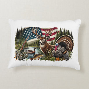 Deer Hunting Duck Fishing USA Flag Decorative Cushion