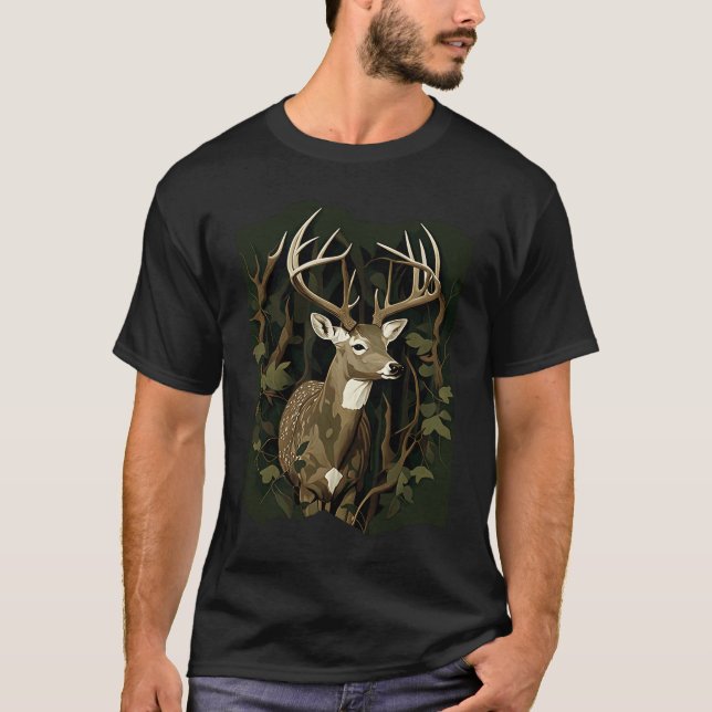 Deer Hunting Green Brown Camo Camouflage Artwork   T-Shirt (Front)
